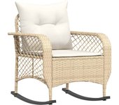 Silla mecedora de jardín con cojines ratán sintético beige