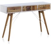 Consola blanca con frente de madera natural recuperada