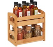 Relaxdays especiero bambú, 2 niveles, de pie, organizador botes especias, 23 x 25,5 x 15,5 cm, cocina, baño, natural