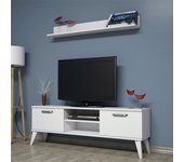 Mueble de tv con estante hecho en melamina blanco, 150x30x50.6 cm