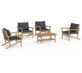 Set de muebles de jardín 5 piezas bambú con cojines gris oscuro