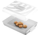 Kadax caja para tartas, con tapa, 43 x 30 x 12,5 cm, plástico, con asa, rectangular, para tartas, muffins, gris v2