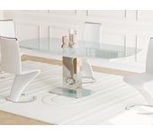 Mesa de comedor extensible talicia - cristal templado y metal - 6 a 8 cubiertos - color blanco