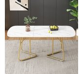 Mesa de comedor extensible blanca, estructura de mármol, patas de metal dorado, 140/180*80 cm, para 4-6 personas