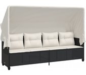 Tumbona de jardín | tumbona de exterior | silla con capota y cojines ratán sintético negro cfw601243