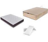 Dormidan - pack canapé abatible gran capacidad + colchón viscoelástico + almohada visco copos de regalo, 90x190cm roble