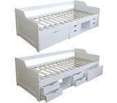 Cama individual con somier y cajones de almacenaje en pino blanco 90x200 lit06234