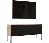 Mueble tv : roble wotan / negro mate, patas cromadas, 100 x 52 x 32 cm