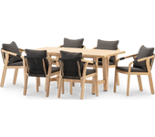 Conjunto mesa y sillas jardín 6 plazas madera y cuerda negra - zanzibar