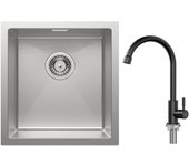 Cecipa max fregadero de cocina 1 seno 40x44x19 cm fregadero de acero inoxidable cepillado + grifo de cocina de agua fría, negro