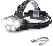 Linterna frontal led recargable, linterna frontal led liviana impermeable súper brillante de 8000 lm, con luz trasera roja, 6 modos de iluminación y á