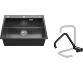 Auralummax fregadero cocina empotrable,1 bac,60*49*20cm,acero inoxidable 304,negro+mestigador cocina abatible giratorio 360° agua fría caliente,negro