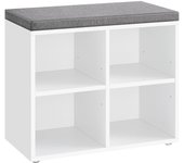 Banco zapatero, organizador con 4 compartimentos y 2 estantes ajustables, asiento acolchado, compacto, para entrada, pasillo, armario, blanco nube