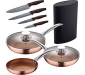 Set 5pc sartenes (con tapa) aluminio prensado inducción con set 4pc cuchillos acero inoxidable con tacoma / bloque de cuchillos universal, gran capac