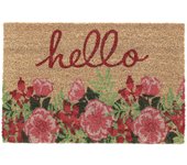 Relaxdays felpudo coco, mensaje hello y flores, 40x60 cm, alfombrilla interior y exterior, antideslizante, multicolor