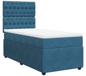 Cama con somier tapizado y colchón de terciopelo azul oscuro 90x190 cm