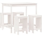 Set de mesa y taburetes altos jardín 5 pzas madera pino blanco