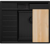 Primagran fregadero cocina todo negro 62x53cm, fregadero granito 1 seno + sifón + accesorios, fregadero sobre encimera al mueble 45cm - sydney pocket
