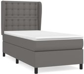Cama con somier tapizado y colchón de polipiel gris 90x190 cm