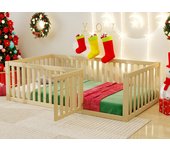 Cama infantil 90x200cm de madera maciza con barrera de seguridad - natural