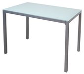 Mesa fija para cocina con estructura de acero pintado color aluminio y tapa de cristal templado blanco - medidas 110x70x75 cm