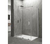Mampara de ducha angular allstone keres 1+1 con lateral fijo, sin perfil 180x70 cm barra de estabilización perpendicular