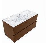 Mondiaz vica dlux 100cm mueble de baño color rust con 2 cajones. con lavabo cloud izquierda sin orificios color glace