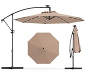 Sombrilla jardín 300 cm, sombrilla terraza exterior con 8 costillas, 32 luces led solares, manivela para rotación 360°, inclinable, protección uv,
