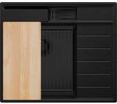 Primagran fregadero cocina todo negro 62x53cm, fregadero granito 1 seno + sifón + accesorios, fregadero sobre encimera al mueble 45cm - sydney pocket