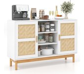 Aparador buffet, mueble de almacenamiento con 3 estantes abiertos y 2 gabinetes laterales, para tv de 120 cm con 2 puertas tejidas de bambú, natural