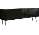 Mueble tv : negro mate / negro brillante, patas cromadas, 140 x 52 x 32 cm