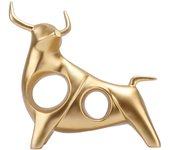 Escultura de toro dorado de resina hueca, estatua de toro de la suerte feng shui, artesanía, estatuilla, decoración de escritorio para el hogar y
