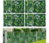 Paquete de 4 muros verdes artificiales, setos artificiales, vallas de privacidad con protección uv, fondo de vegetación artificial, 60 cm x 40 cm