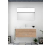 Conjunto de baño suspendido florencia 1 cajón incluye mueble, lavabo y espejo - estepa 90 x 45 cm seno centrado