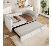 Cama nido tapizada 90x200 cm / 180x200 cm - con cama nido - terciopelo - blanco (colchón no incluido)