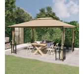 Cenador con paredes y doble techo 3x4 m taupe