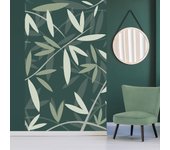 Papel de pantalla panorámico en cuenta, los patrones de bambú con diferentes tonos de verde, sobre un fondo verde oscuro, 250 cm x 150 cm