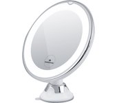 Emke espejo de maquillaje 5x iluminado espejo de aumento, redondo blanco espejo cosmético portátil, 360° espejo de ventosa giratorio