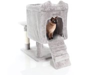 Fudajo árbol rascador para gatos en gris claro 60cm con casa para gatos plataforma poste sisal bola
