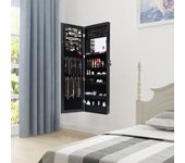 Armario joyero con espejo de 12 led organizador montado en pared negro 37 x 8,5 x 120 cm csw241726