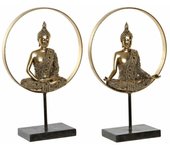 Figura decorativa dkd home decor 26 x 11 x 40 cm negro dorado buda oriental (2 unidades)