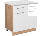 Vicco mueble bajo de cocina fame-line, blanco alto brillo, 80 cm , et mármol