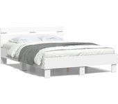 Estructura de cama con cabecero de madera contrachapada blanca 135x190 cm