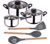 Pack batería de cocina 5 piezas + set de 3pc utensilios de cocina de silicona y madera