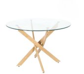 Mesa redonda con tapa de cristal y estructura metálica acabado madera | medidas: 110 x 73 cm