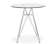Mf - mesa de comedor de diseño modelo tower - base cromada, tapa en cristal templado redonda 90 cms de diámetro -