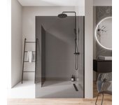 Bernstein - 2 mampara de ducha italiana 140x200cm + 70cm, cristal ahumado nano 10mm, perfil pared inox negro mate, sin perfil de suelo - ex102