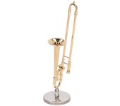 Trompeta en miniatura de cobre, modelo de simulación de latón chapado en oro, instrumentos de casa de muñecas en miniatura, réplica en miniatura de ca