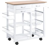 Carrito de cocina homcom blanco 92x37dx82 cm madera de pino