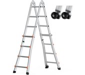Succebuy escalera telescópica 13 pies con marco en a, escalera extensible compacta aluminio, escalera plegable para autocaravana, carga 330 lb, plata